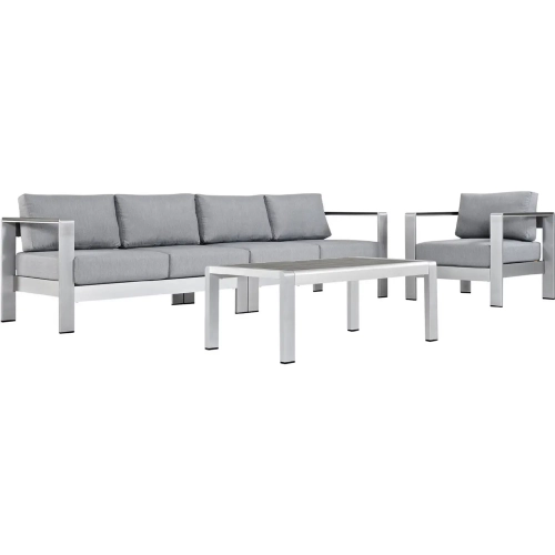 Shore 4 Piece Outdoor Patio Aluminum Sofa & Arm Chair Set with Gray Cushions