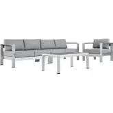 Shore 4 Piece Outdoor Patio Aluminum Sofa & Arm Chair Set with Gray Cushions