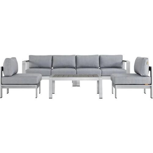 Shore 5 Piece Outdoor Patio Aluminum Sofa Set with Gray Cushions