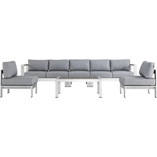 Shore 6 Piece Outdoor Patio Aluminum Sofa Set with Gray Cushions