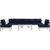 Shore 6 Piece Outdoor Patio Aluminum Sofa Set with Navy Cushions