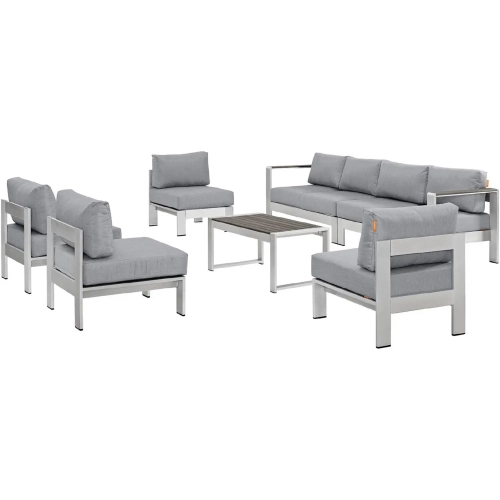 Shore 7 Piece Outdoor Patio Aluminum Sofa Set with Gray Cushions