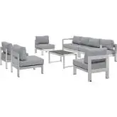 Shore 7 Piece Outdoor Patio Aluminum Sofa Set with Gray Cushions