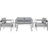 Shore 6 Piece Outdoor Patio Aluminum Loveseat & Arm Chairs Set with Gray Cushions
