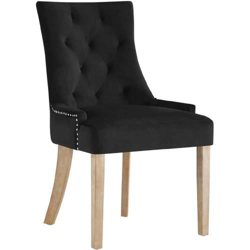 Pose Dining Chair in Tufted Black Velvet with Nailhead on Natural Wood Legs