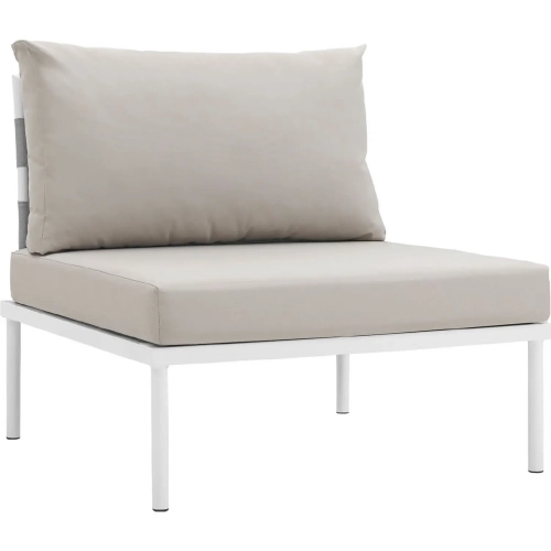 Harmony Outdoor Sectional Sofa Unit Armless Chair in White Metal & Beige