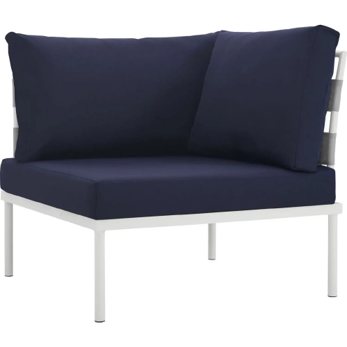 Harmony Outdoor Sectional Sofa Unit Corner Sofa in White Metal & Navy Blue
