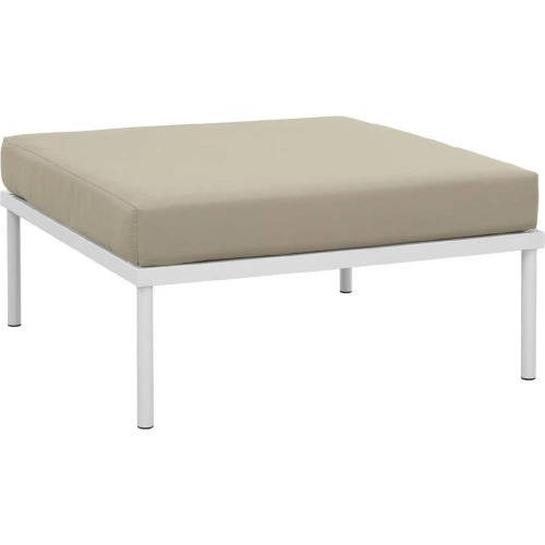 Harmony Outdoor Patio Aluminum Ottoman in White with Beige Cushion