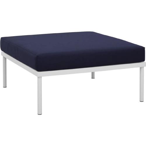 Harmony Outdoor Patio Aluminum Ottoman in White with Navy Cushion
