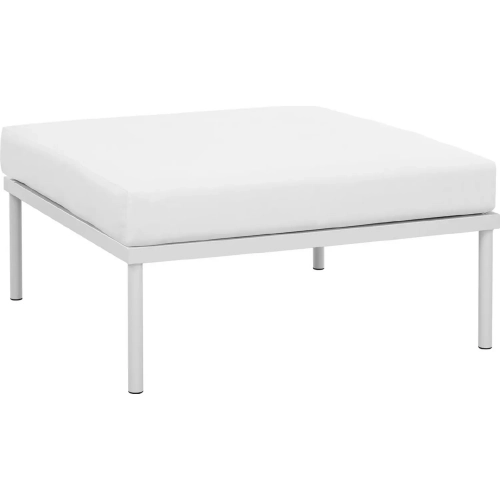 Harmony Outdoor Patio Aluminum Ottoman in White with White Cushion