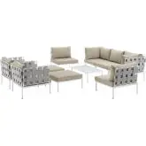 Harmony 10 Piece Outdoor Sectional Sofa Set in White with Beige Fabric