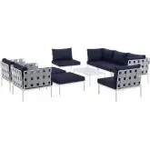 Harmony 10 Piece Outdoor Sectional Sofa Set in White with Navy Blue Fabric