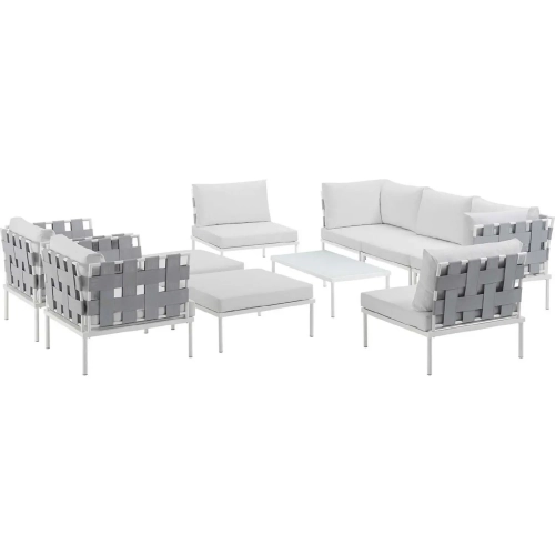 Harmony 10 Piece Outdoor Sectional Sofa Set in White with White Fabric
