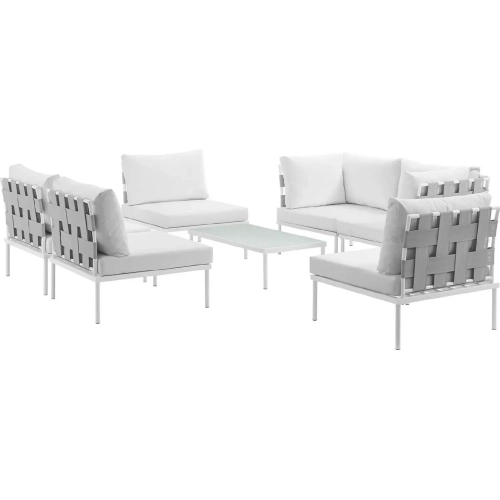 Harmony 7 Piece Outdoor Sectional Sofa Set in White with White Fabric
