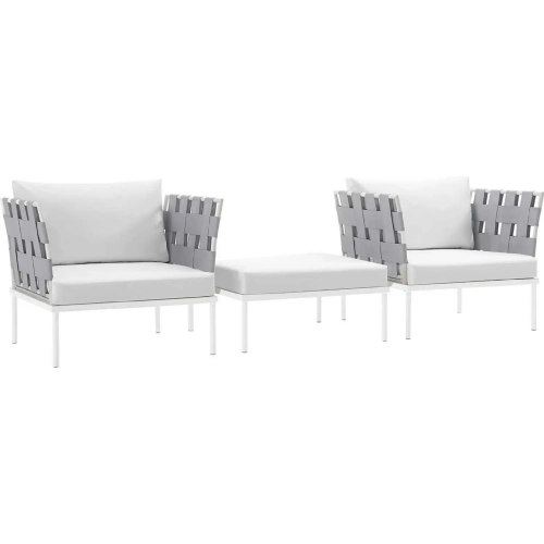 Harmony 3 Piece Outdoor Arm Chair Set in White with White Fabric