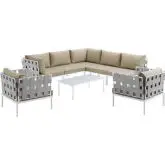Harmony 8 Piece Outdoor Sectional Sofa Set in White with Beige Fabric