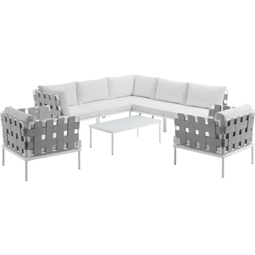 Harmony 8 Piece Outdoor Sectional Sofa Set in White with White Fabric