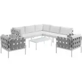 Harmony 8 Piece Outdoor Sectional Sofa Set in White with White Fabric