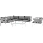 Harmony 7 Piece Outdoor Sectional Sofa Set in White with Gray Fabric