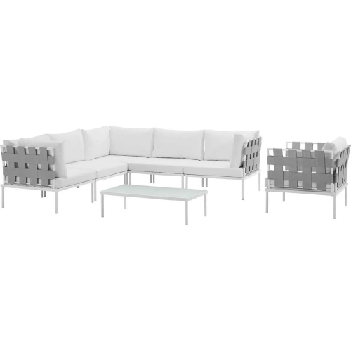 Harmony 7 Piece Outdoor Sectional Sofa Set in White with White Fabric