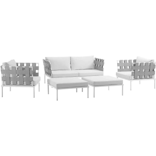 Harmony 5 Piece Outdoor Loveseat Set in White with White Fabric