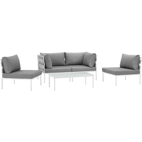 Harmony 5 Piece Outdoor Sectional Sofa Set in White with Gray Fabric