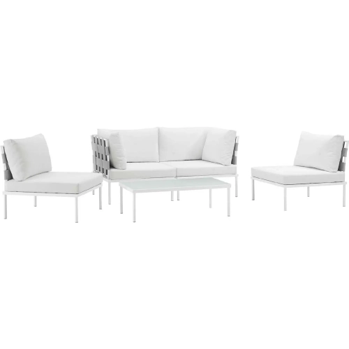 Harmony 5 Piece Outdoor Sectional Sofa Set in White with White Fabric