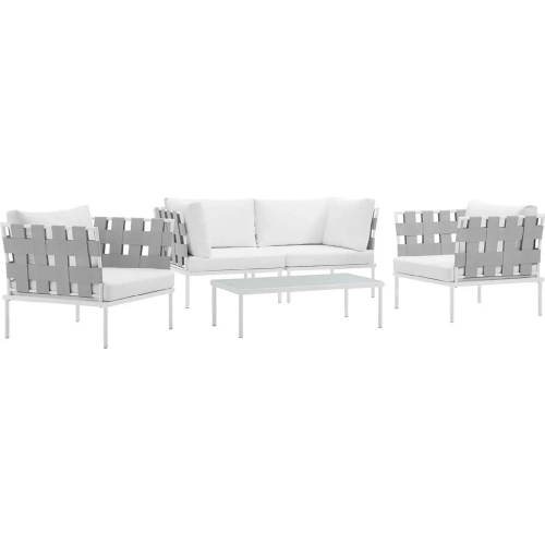 Harmony 5 Piece Outdoor Sectional Sofa Set in White with White Fabric
