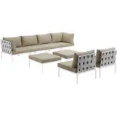 Harmony 8 Piece Outdoor Sectional Sofa Set in White with Beige Fabric
