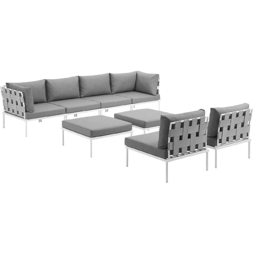 Harmony 8 Piece Outdoor Sectional Sofa Set in White with Gray Fabric