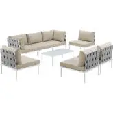 Harmony 8 Piece Outdoor Sectional Sofa Set in White with Beige Fabric