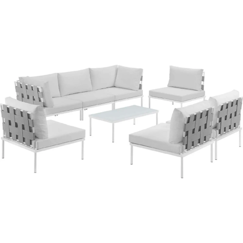 Harmony 8 Piece Outdoor Sectional Sofa Set in White with White Fabric