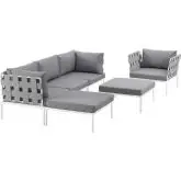 Harmony 6 Piece Outdoor Sectional Sofa Set in White with Gray Fabric