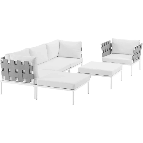 Harmony 6 Piece Outdoor Sectional Sofa Set in White with White Fabric