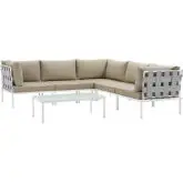Harmony 6 Piece Outdoor Sectional Sofa Set in White with Beige Fabric