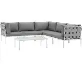 Harmony 6 Piece Outdoor Sectional Sofa Set in White with Gray Fabric