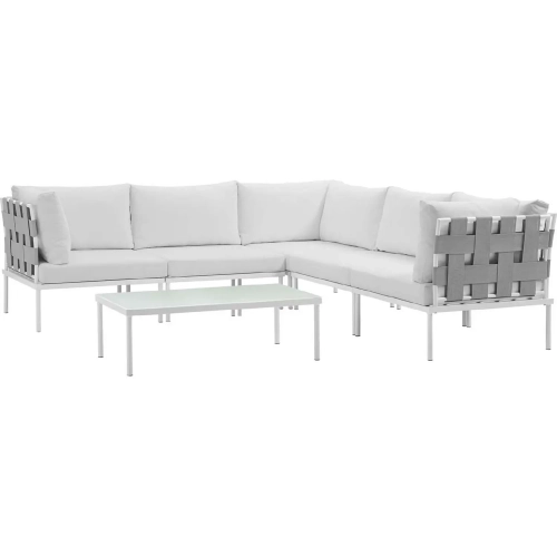 Harmony 6 Piece Outdoor Sectional Sofa Set in White with White Fabric