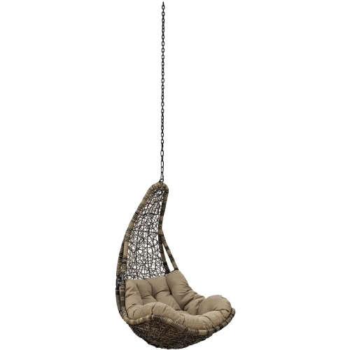 Abate Outdoor Patio Swing Chair Without Stand in Black Brown Poly Rattan with Mocha Cushion