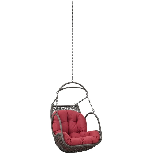 Arbor Outdoor Patio Swing Chair Without Stand in Poly Rattan with Red Fabric Cushion