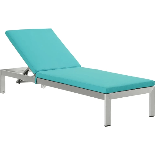 Shore Outdoor Patio Silver Aluminum Chaise with Turquoise Cushions