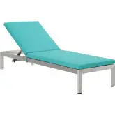 Shore Outdoor Patio Silver Aluminum Chaise with Turquoise Cushions