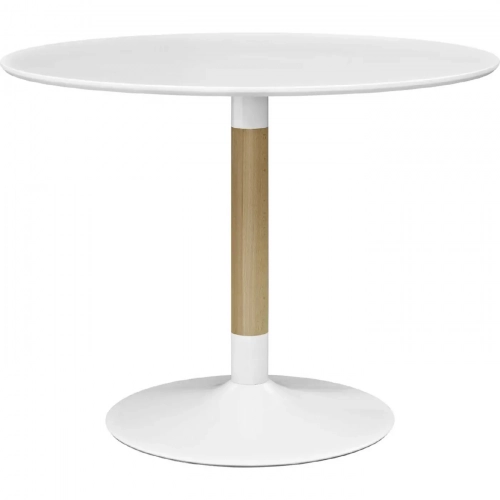 Whirl 39.5" Round Dining Table in White, Birch & White Metal