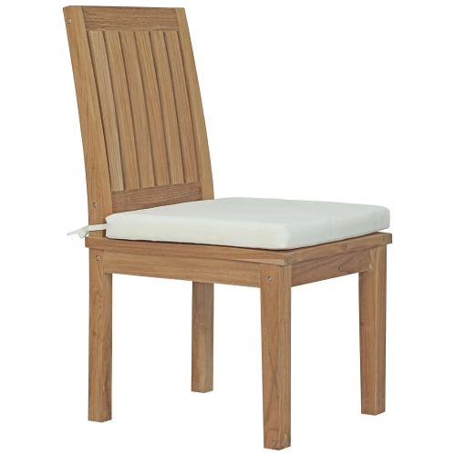 Marina Outdoor Patio Dining Chair in Teak with White Cushion