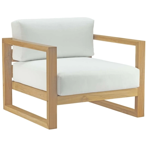 Upland Outdoor Patio Arm Chair in Teak with White Cushions