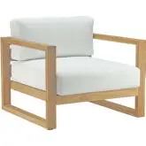 Upland Outdoor Patio Arm Chair in Teak with White Cushions