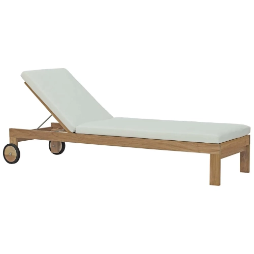 Upland Outdoor Patio Chaise in Teak with White Cushion