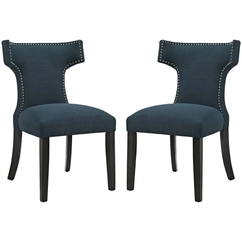 Curve Dining Chair in Azure Fabric with Nailhead (Set of 2)