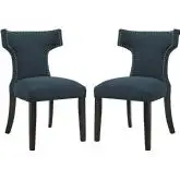 Curve Dining Chair in Azure Fabric with Nailhead (Set of 2)