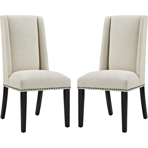 Baron Dining Chair in Beige Fabric with Nailhead (Set of 2)