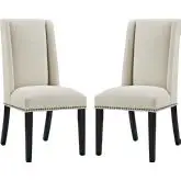 Baron Dining Chair in Beige Fabric with Nailhead (Set of 2)